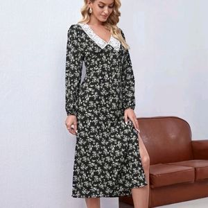 Floral Print White Collar Dress Inspired by Netflix Wednesday